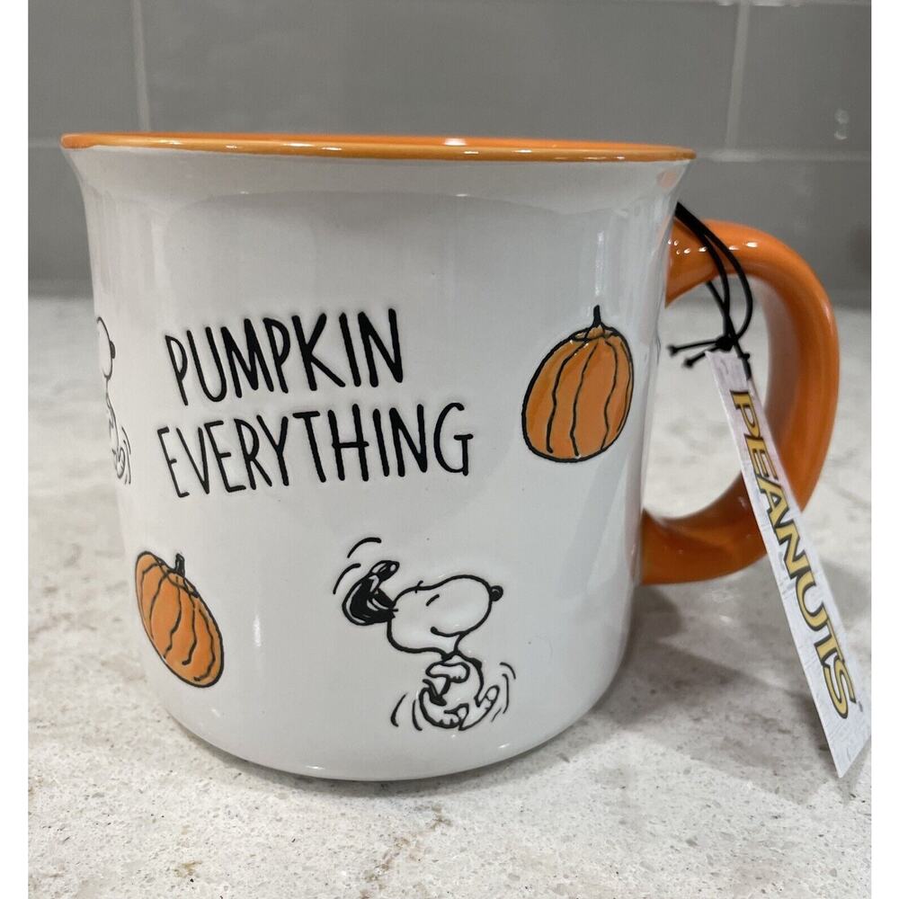 PUMPKIN EVERYTHING Peanuts Snoopy 20oz Ceramic Cup Mug Happy Dance Fall NEW
